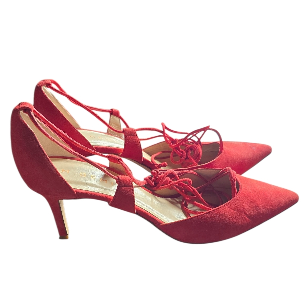 M. GEMI Red Lace Up Suede Heels Size EU 40 US 9 - Picture 5 of 7